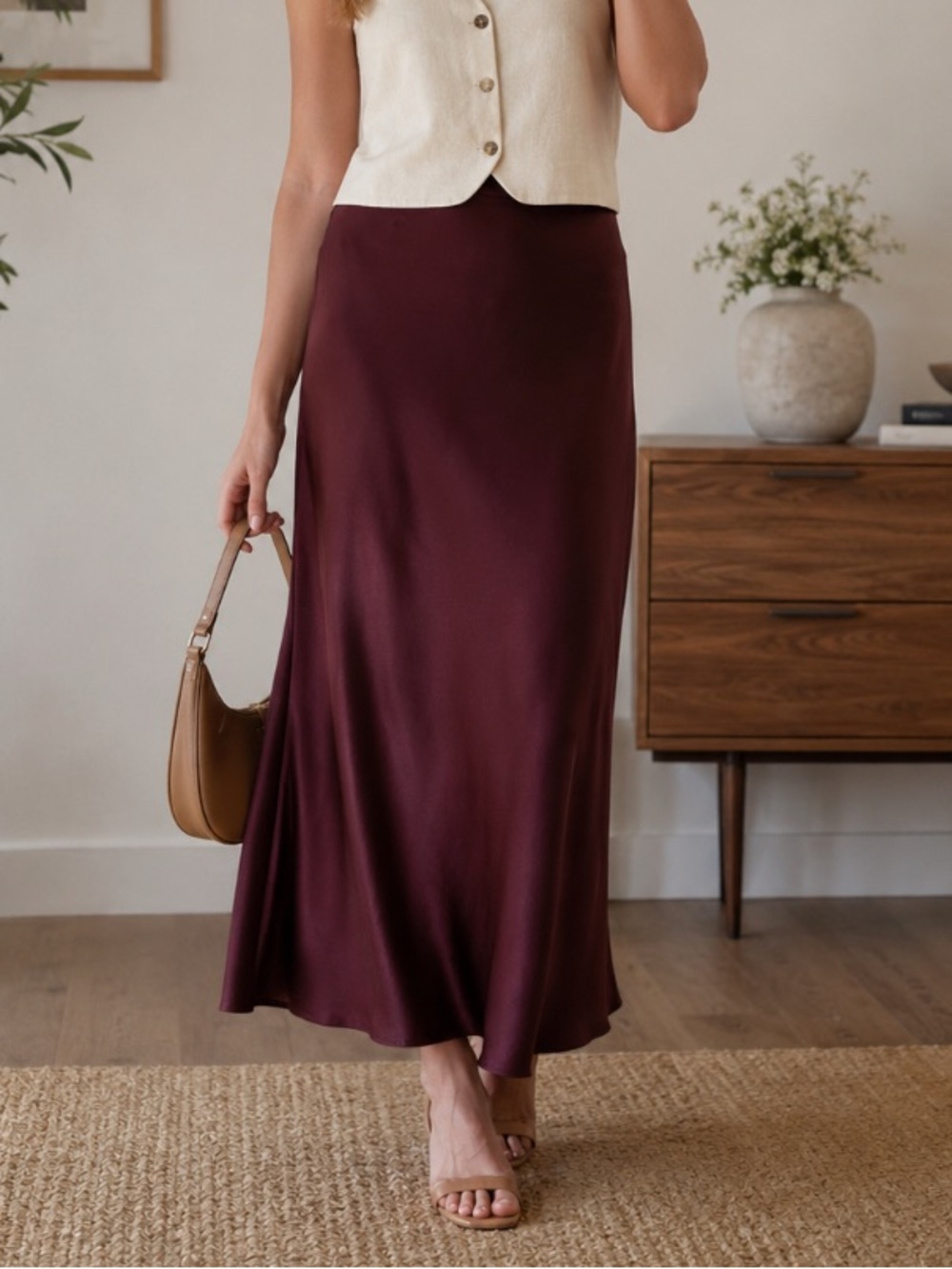 Old Navy Satin Maxi Skirt in Burgundy